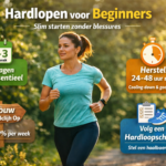 hardlopende vrouw met de vier basis punten van beginnen met hardlopen